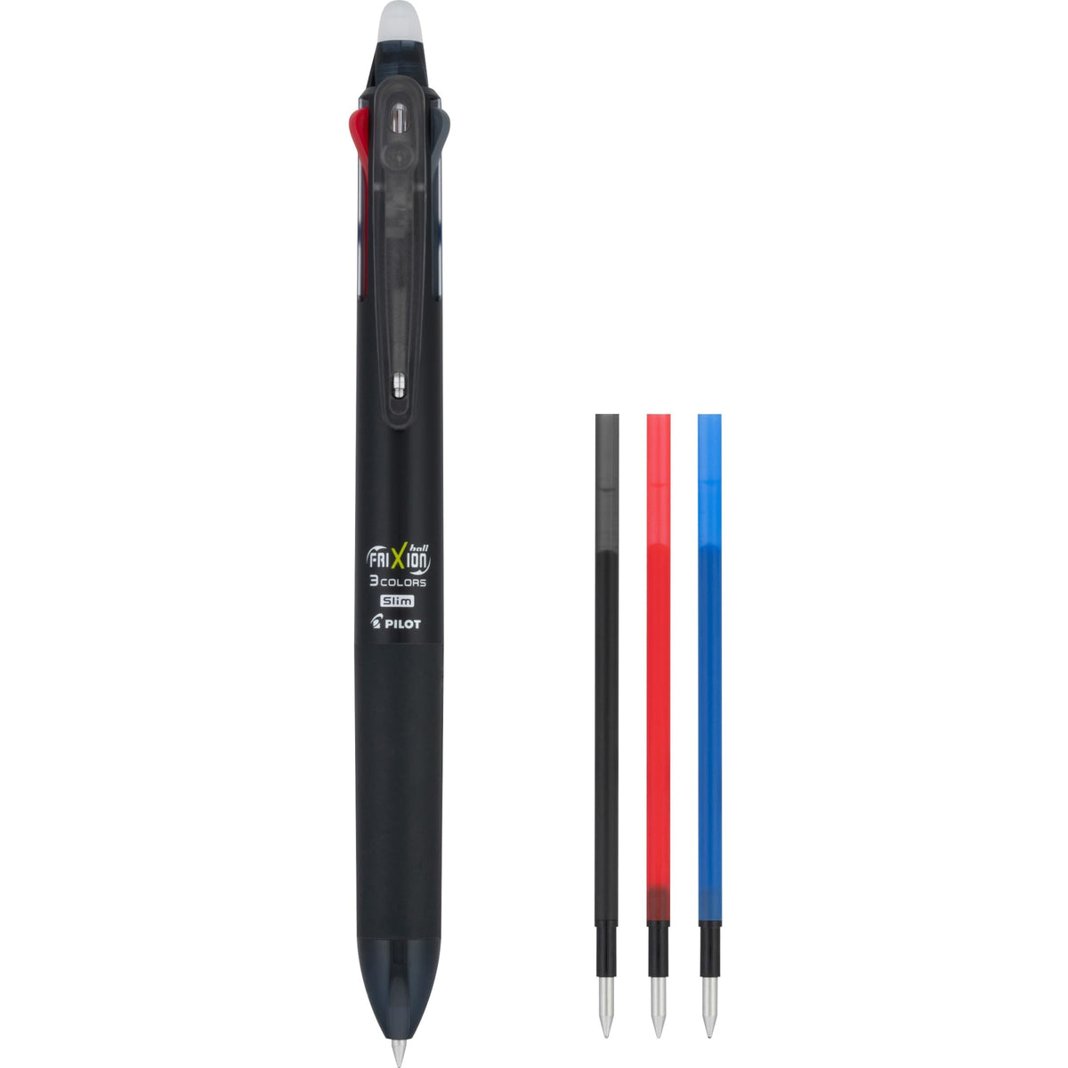 PILOT FriXion Ball 3, Black/Blue/Red Ink, Single Pen Plus 3 Refills