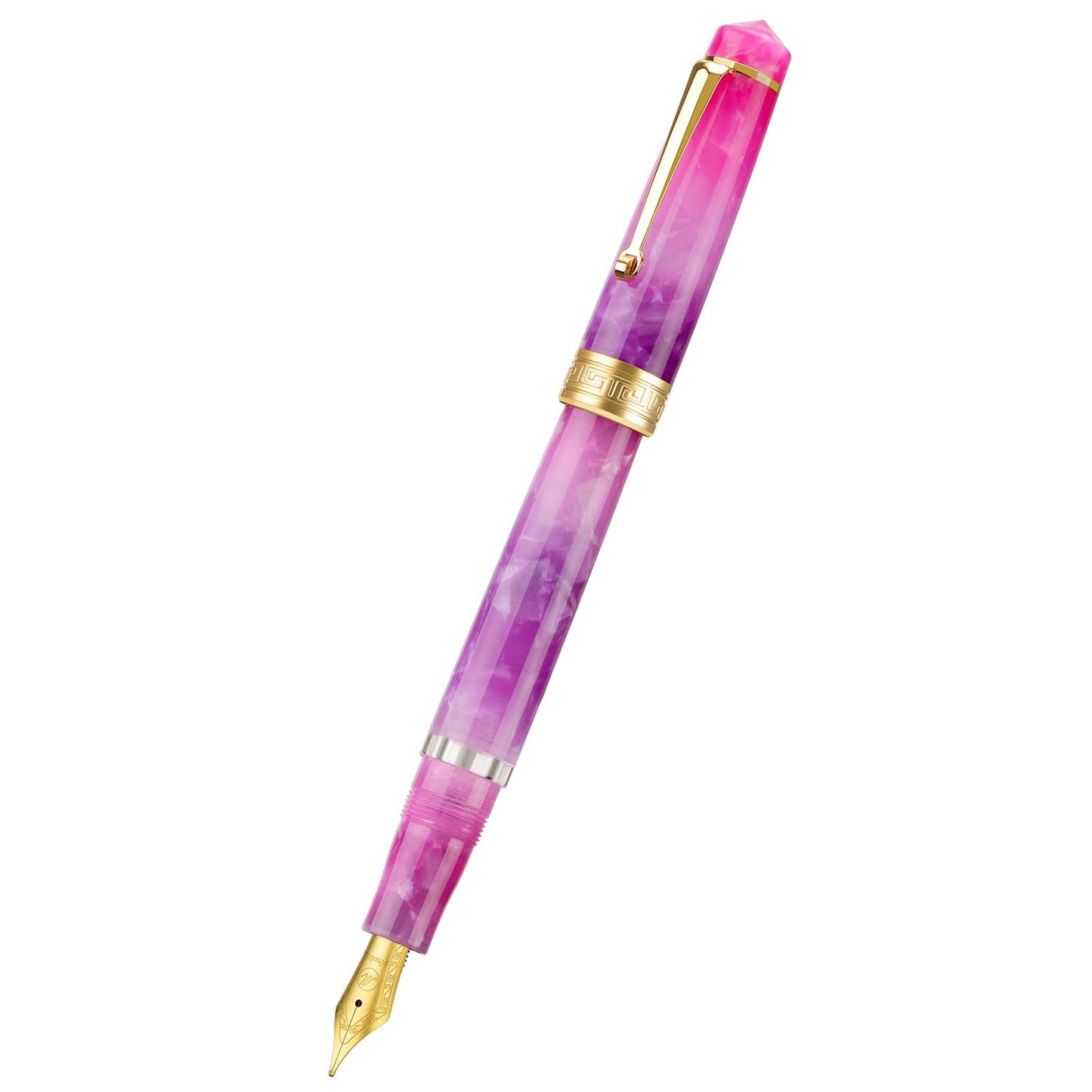 Asvine P20 Gradual Purple Piston Fountain Pen, Iridium Fine Nib Gold Trim Resin Pen Smooth Writer