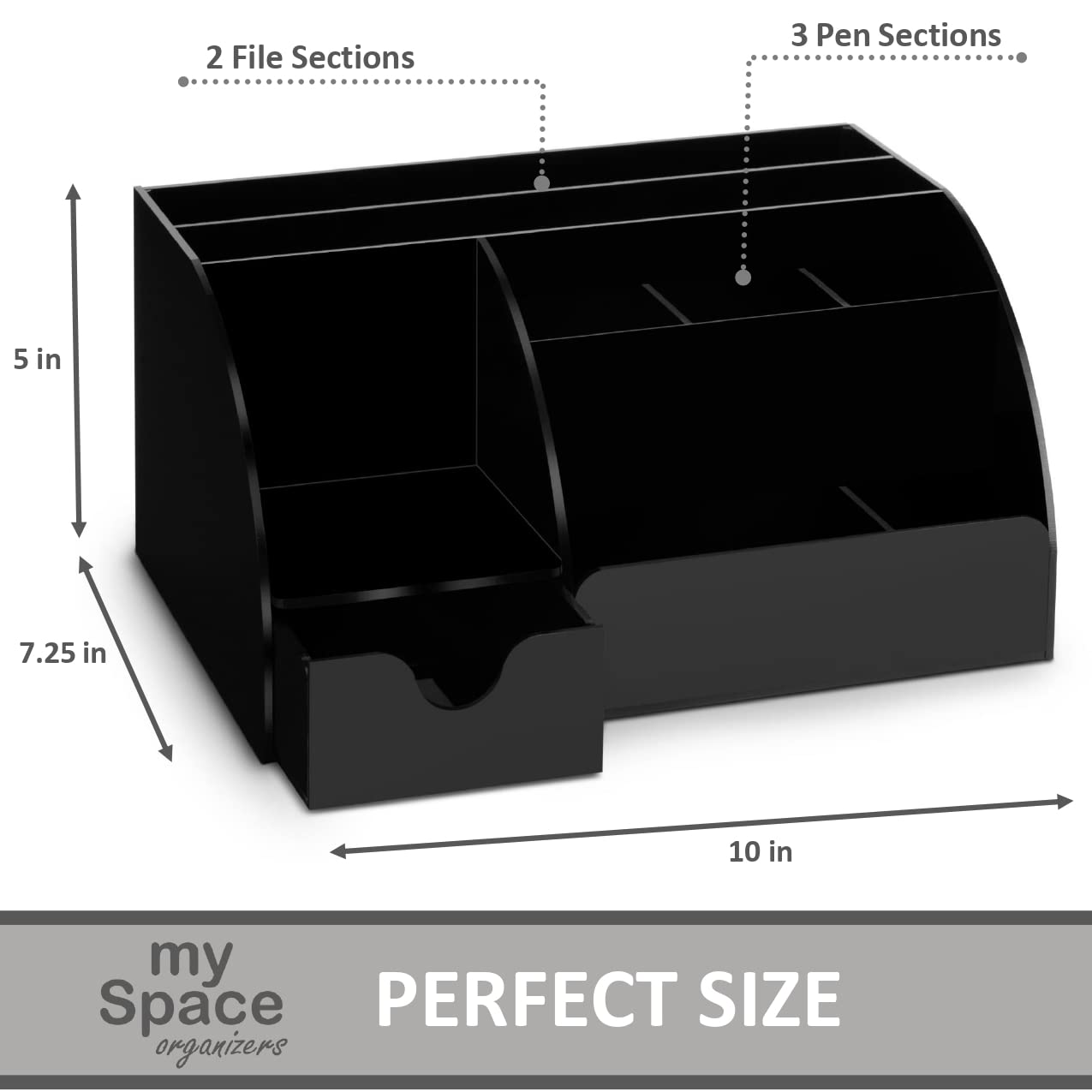 My Space Organizers Black Desk Organizer with 9 Compartments - Desktop Office Supplies and Desk