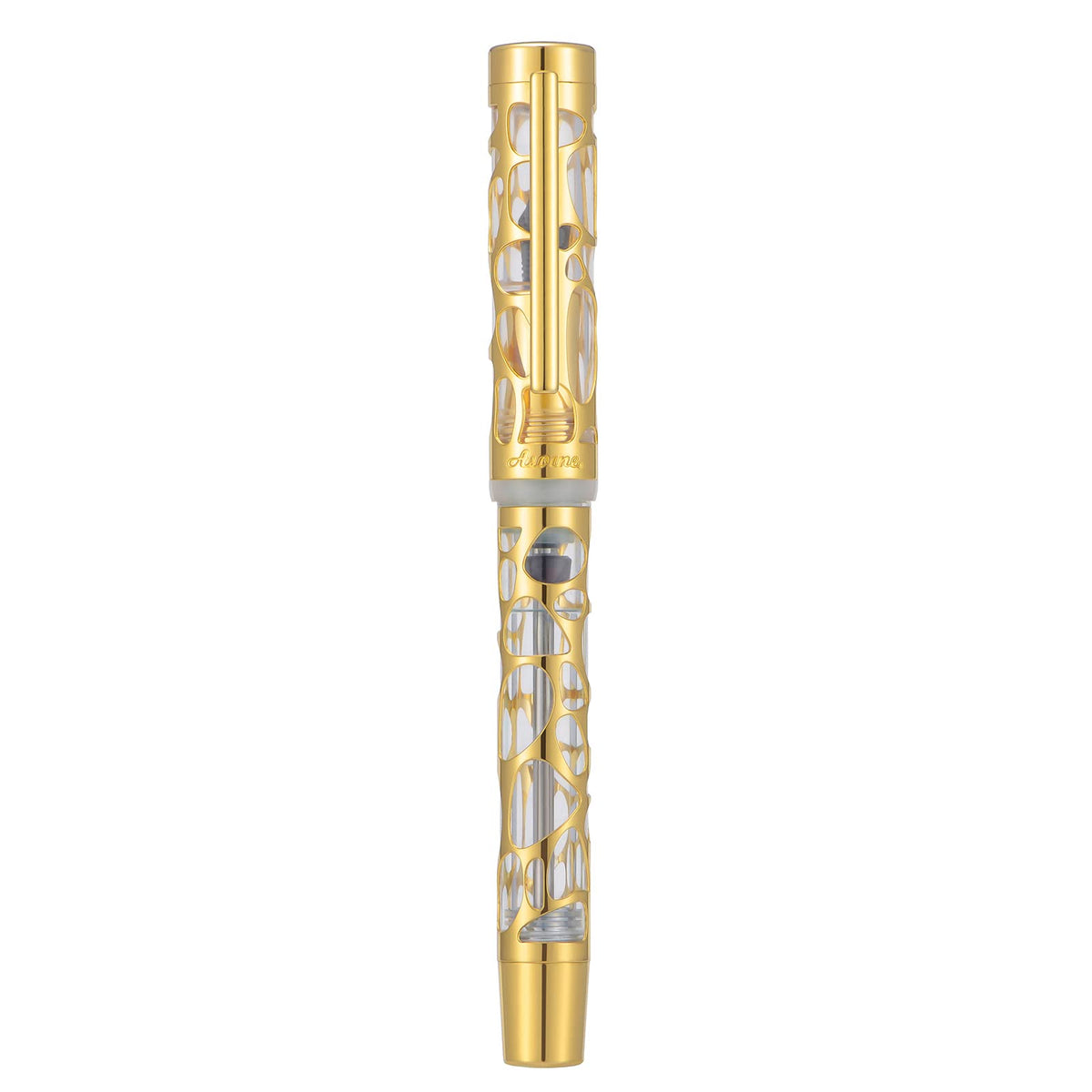 Asvine V169 Vacuum Filling Fountain Pen Fine Nib, Water Drop Skeleton Gold Trim Transparent Clear