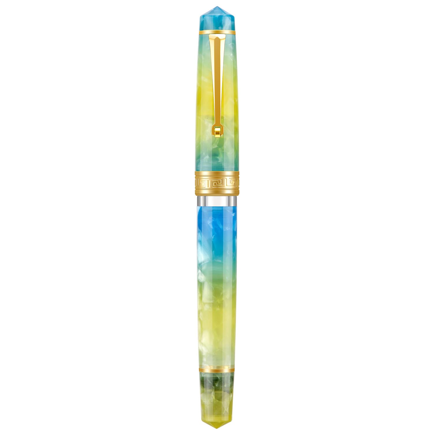 Asvine P20 Gradual Yellow Piston Fountain Pen, Iridium Fine Nib Gold Trim Smooth Writer Collection