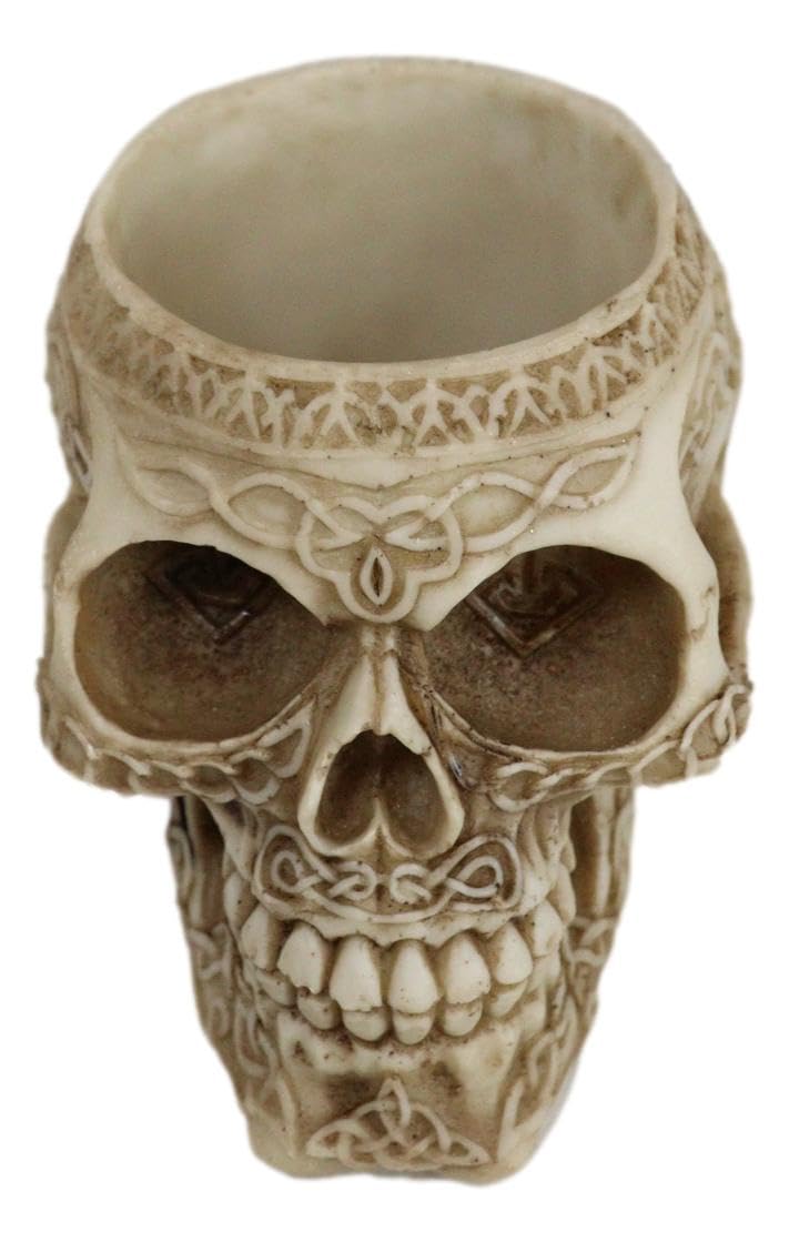 Ebros Gift Day Of The Dead Celtic Tribal Tattoo Skull Pen Holder Figurine 4.5" L Office Desktop