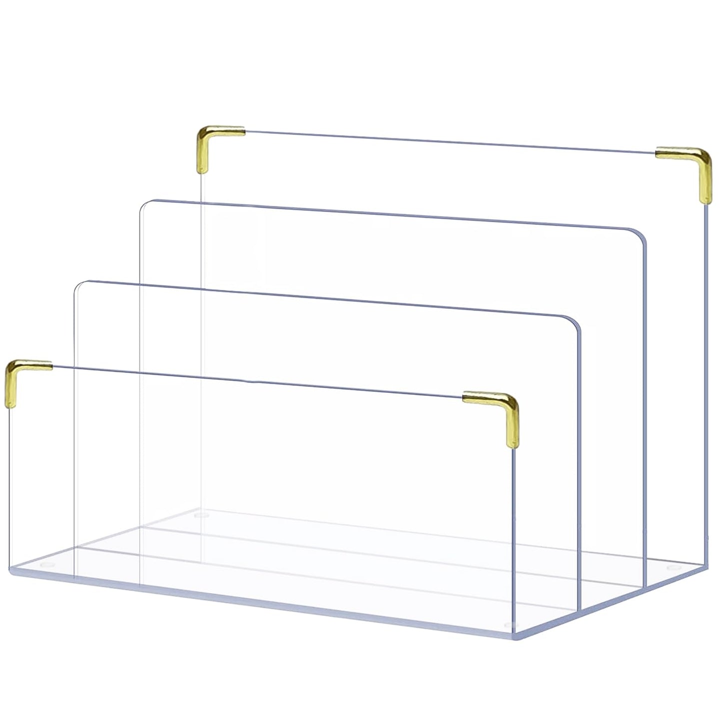 pbf Acrylic File Holder | Clear File Organizer for Desk w/ Gold Accents | Acrylic Desk Organizer