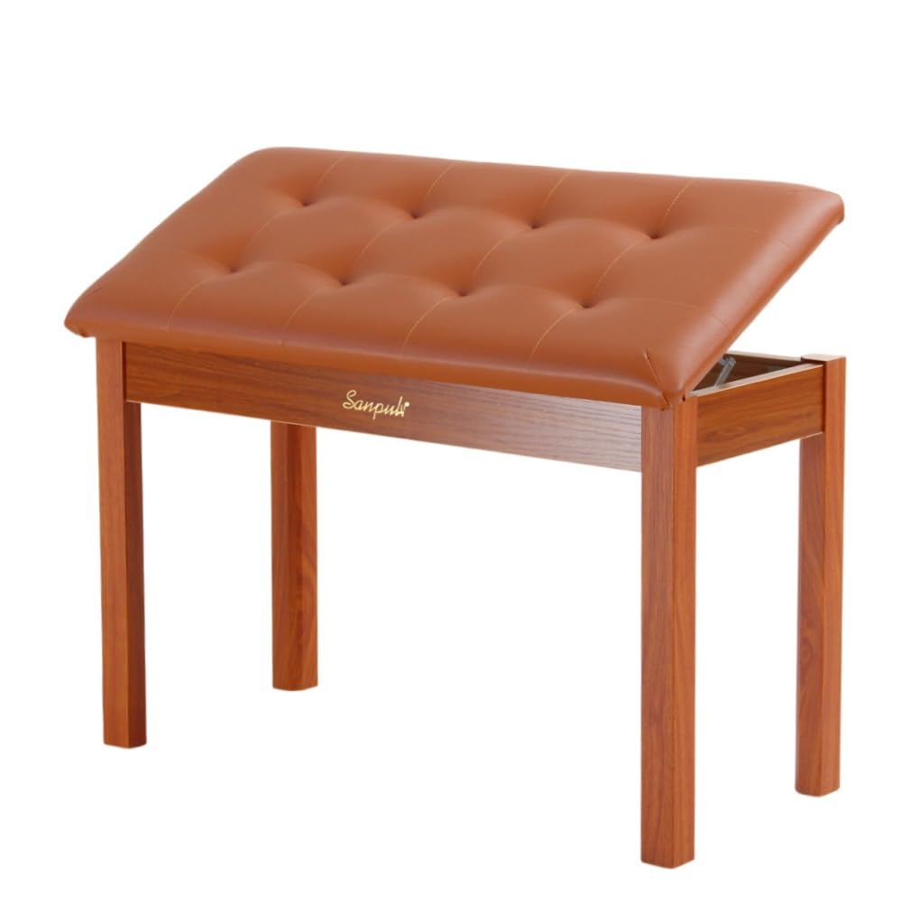 Sanpuli Solid Wood Duet Piano Bench with Storage, Piano Stool and Padded Cushion, Keyboard Bench