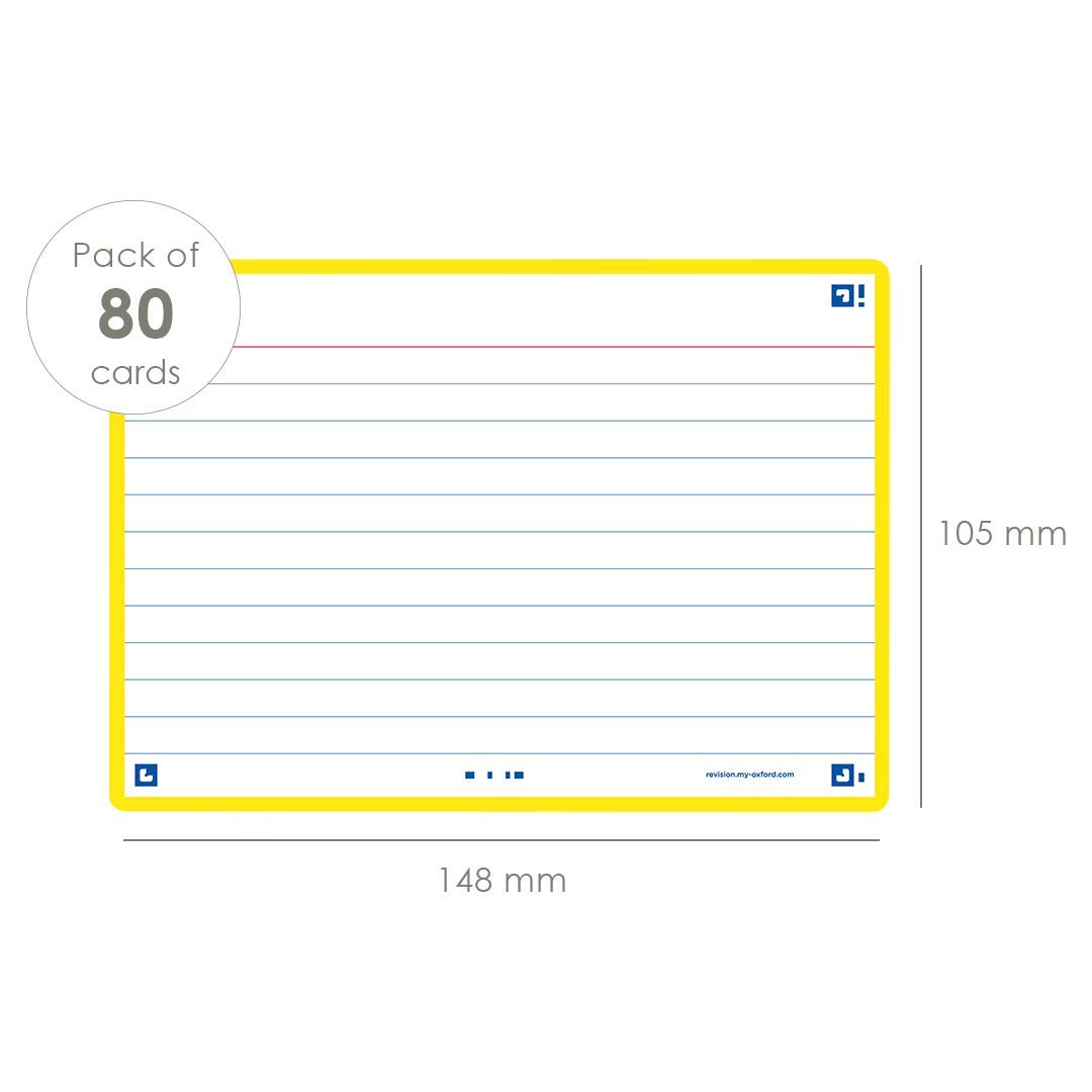 Flash Cards, Ruled with Yellow Frame, A6, Pack of 80