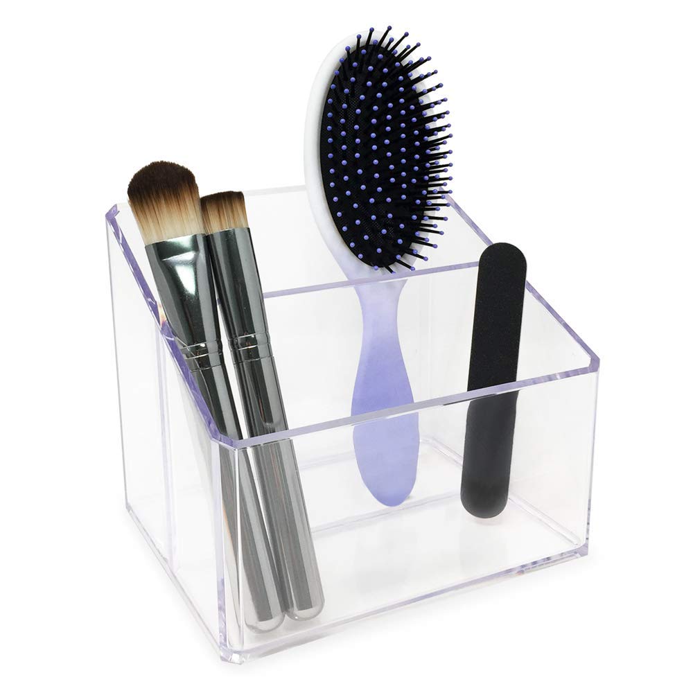 Isaac Jacobs Clear Acrylic 2-Section Organizer, Remote Holder & Multi-Functional Makeup, Brush, Pen