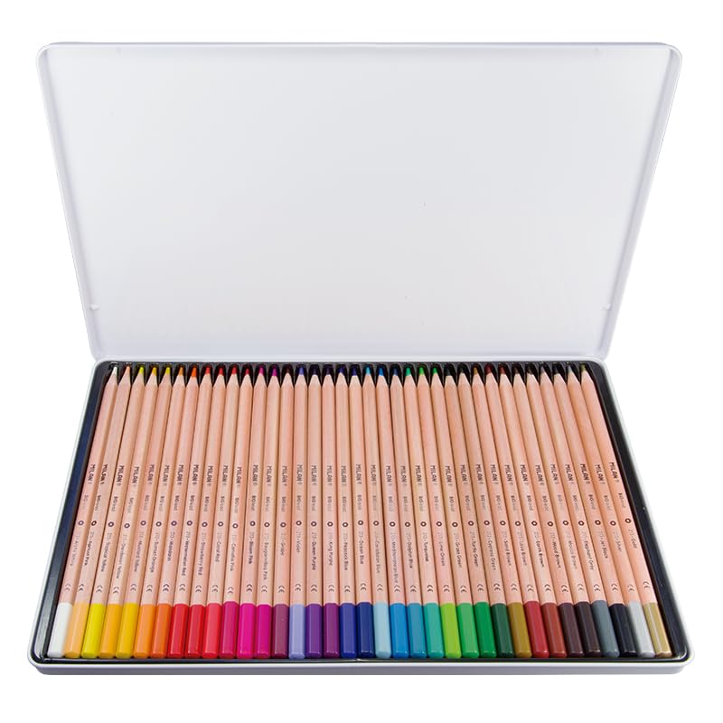MILAN A.C Caja metálica 36 lápices de colores con mina grande Ø3,3 mm 213, white