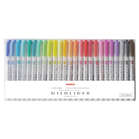 Zebra Mildliner WKT7-25C Highlighter, Set of 25 Colors