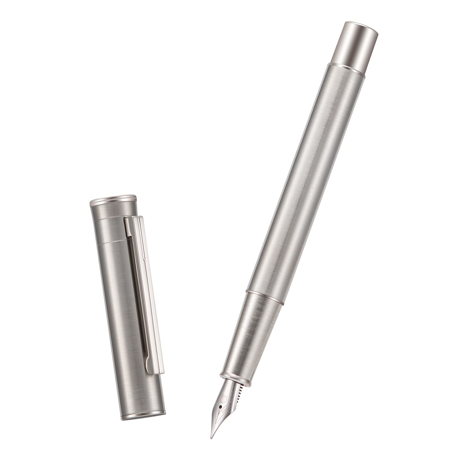 Hongdian 1861 Stainless Steel Fountain Pen Bent Nib, Classic Design Smooth Writing Pen with