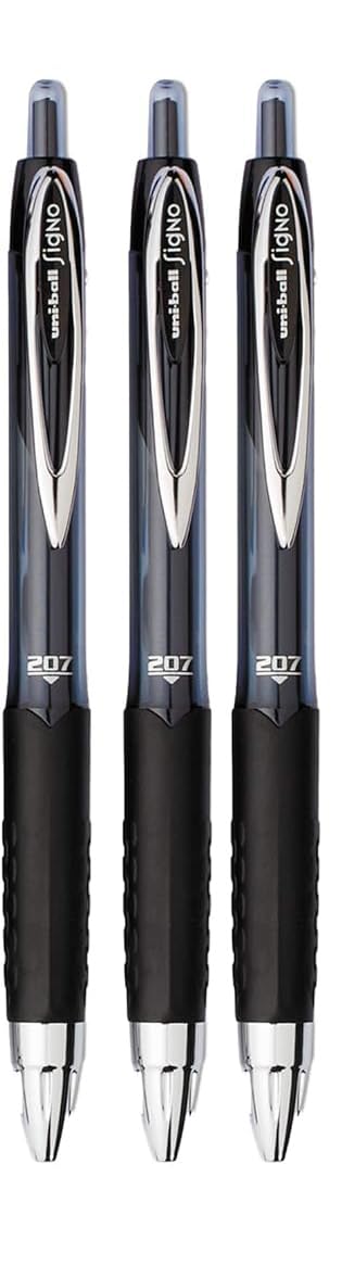 Advantage Gifts Signo 207 Roller Ball Retractable Gel Pens, Medium Point (0.7mm), Black Ink, 3