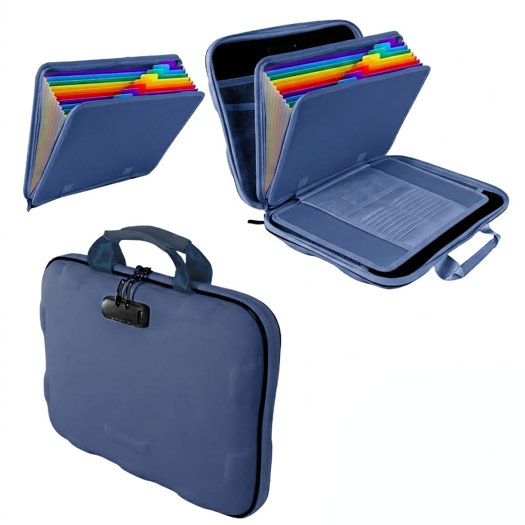 Fireproof Document Box, Hard Case Fireproof File Organizer Box with Lock and 13 Pocket Accordion
