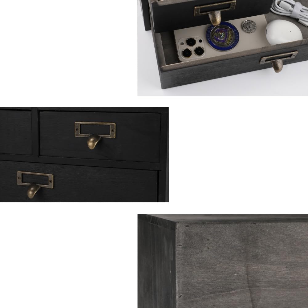 Wooden Drawers Apothecary Cabinet Black Wood Desktop Organizer Box