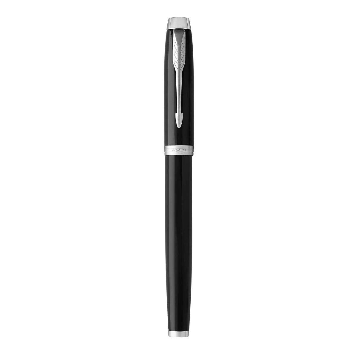PARKER IM Fountain Pen, Black Lacquer Chrome Trim, Fine Nib with Blue Ink Refill (1931644)