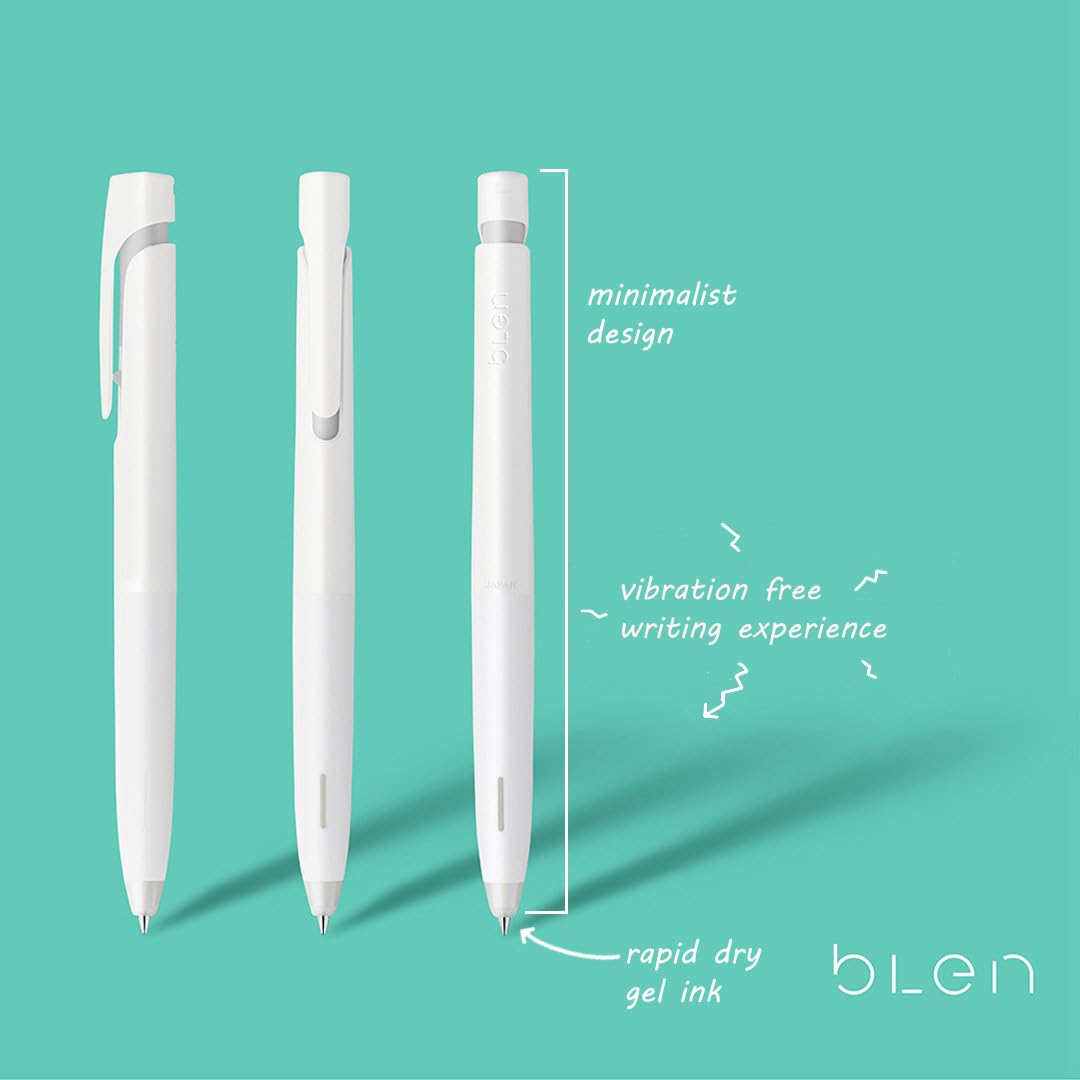 Zebra Pen bLen White Retractable Gel Pen, Black Ink, 0.7mm, 12-Pack