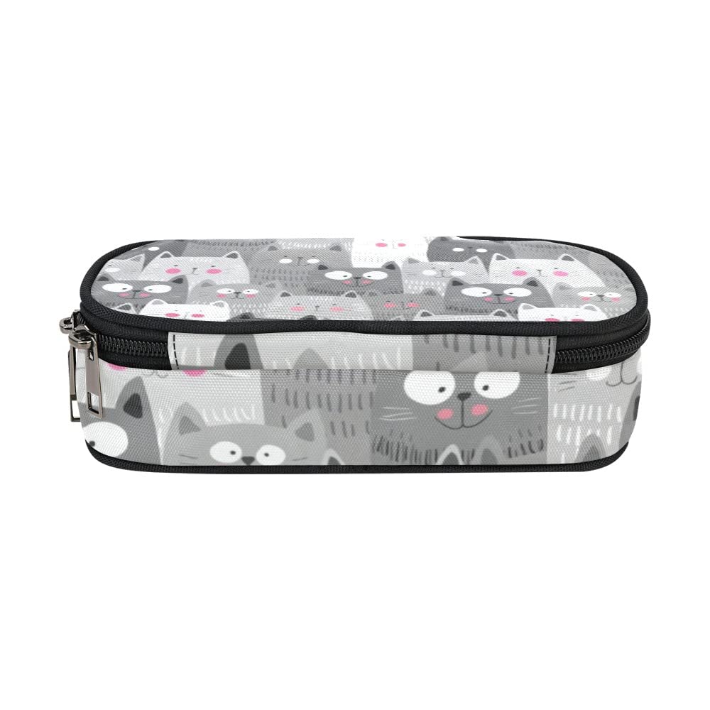 ANANGTEE Grey Cats Pencil Pouch Case for Boys Girls 10x5 Big Storage