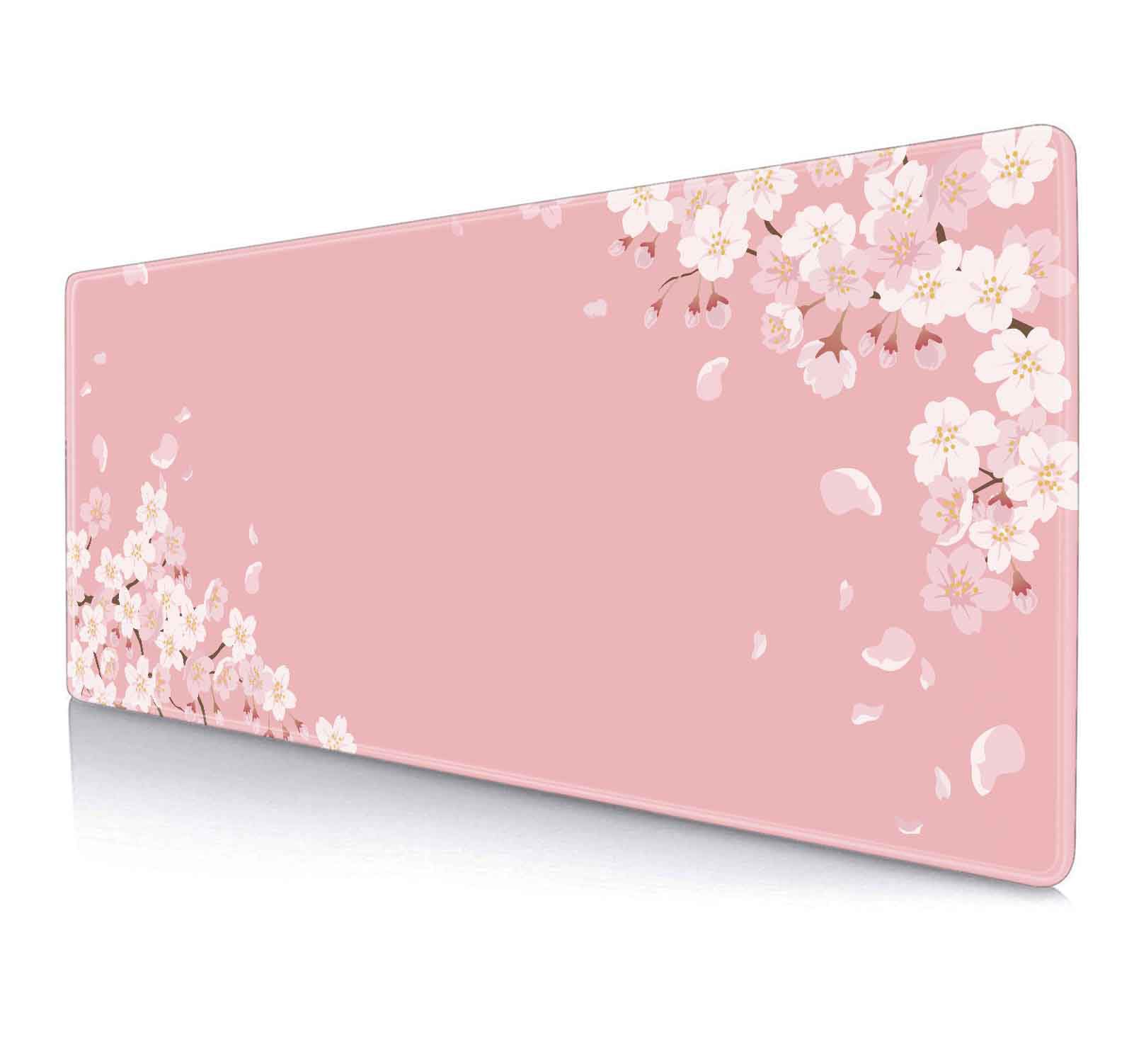 IMAYONDIA Pink Japanese Desk Mat, Cherry Blossom Large Gaming Mouse Pad, Non-Slip Rubber Base