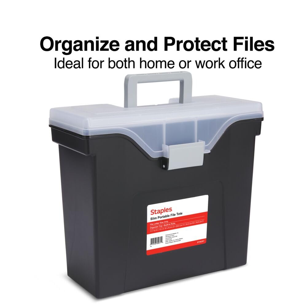 Staples Slim Portable File Tote, Letter Size, Black, 5/Carton