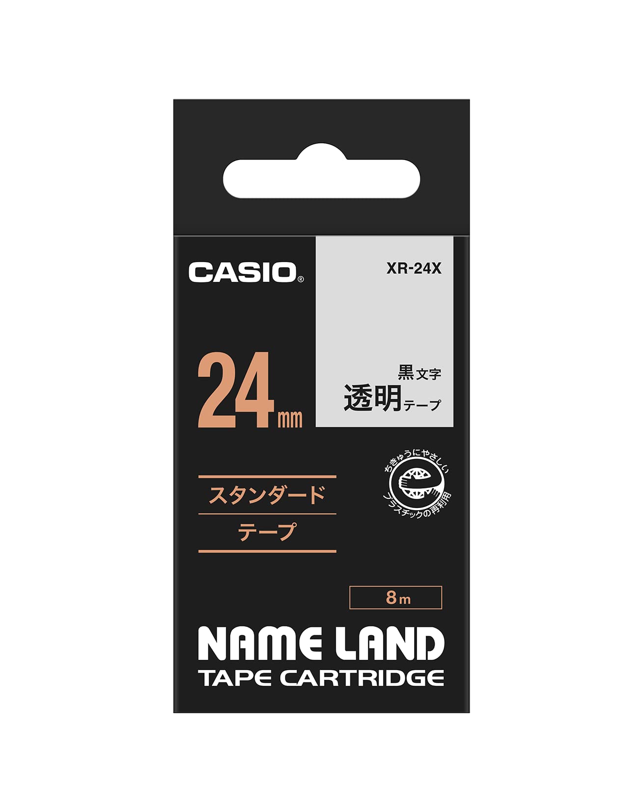 Genuine Casio Label Writer Nameland Tape 24mm XR-24X Clear with Black Text