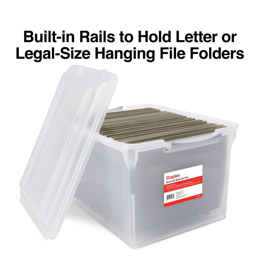STAPLES Store & Slide Plastic File Box, Latching, Letter/Legal, 2/Pk