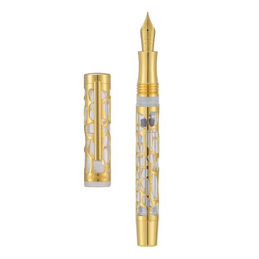 Asvine V169 Vacuum Filling Fountain Pen Medium Nib, Water Drop Skeleton Gold Trim Transparent Clear