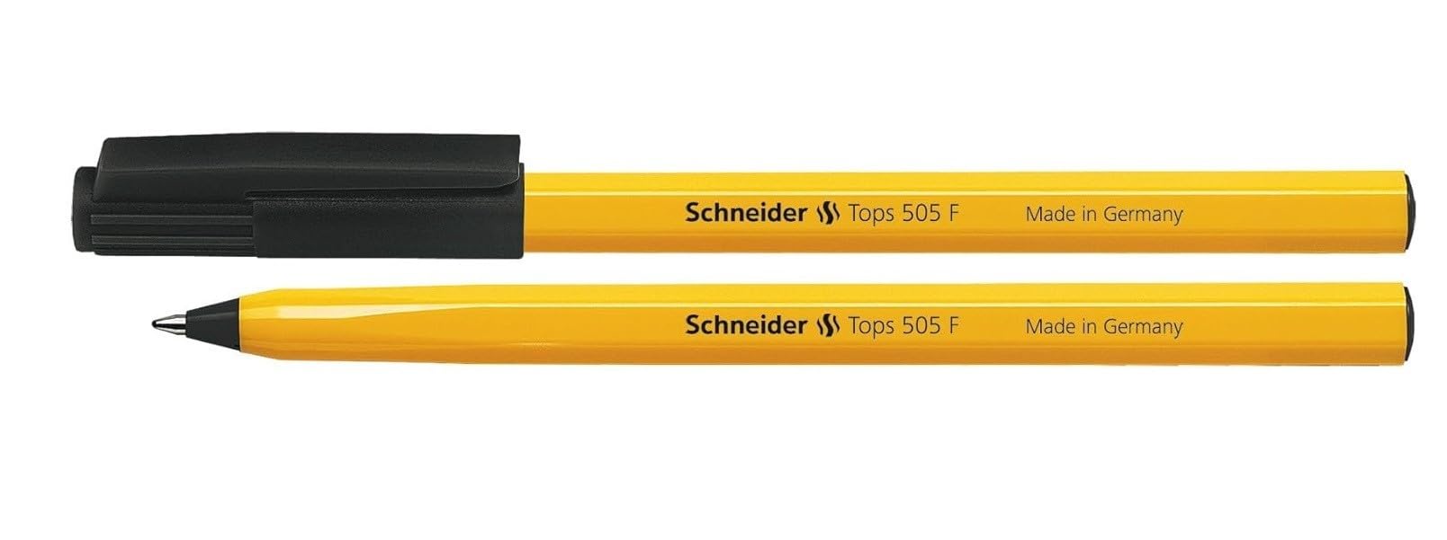 Schneider Tops 505 Ballpoint Pen with Clip Cap and Stainless Steel F Tip Black Pack of 50