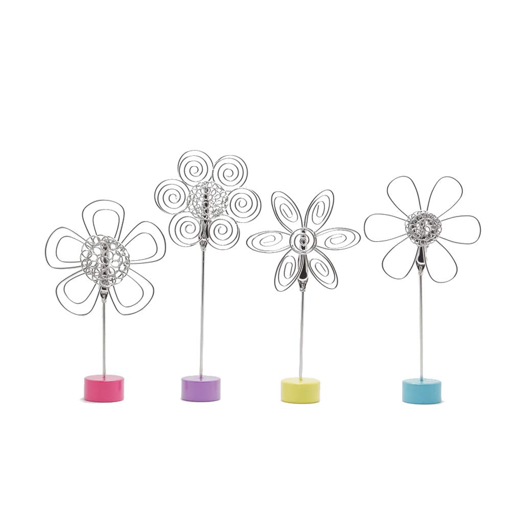 4 pcs Cute Flower Table Card Memo Holder Stand, Photo Clips Holder Desk Stand for Memo Paper Note