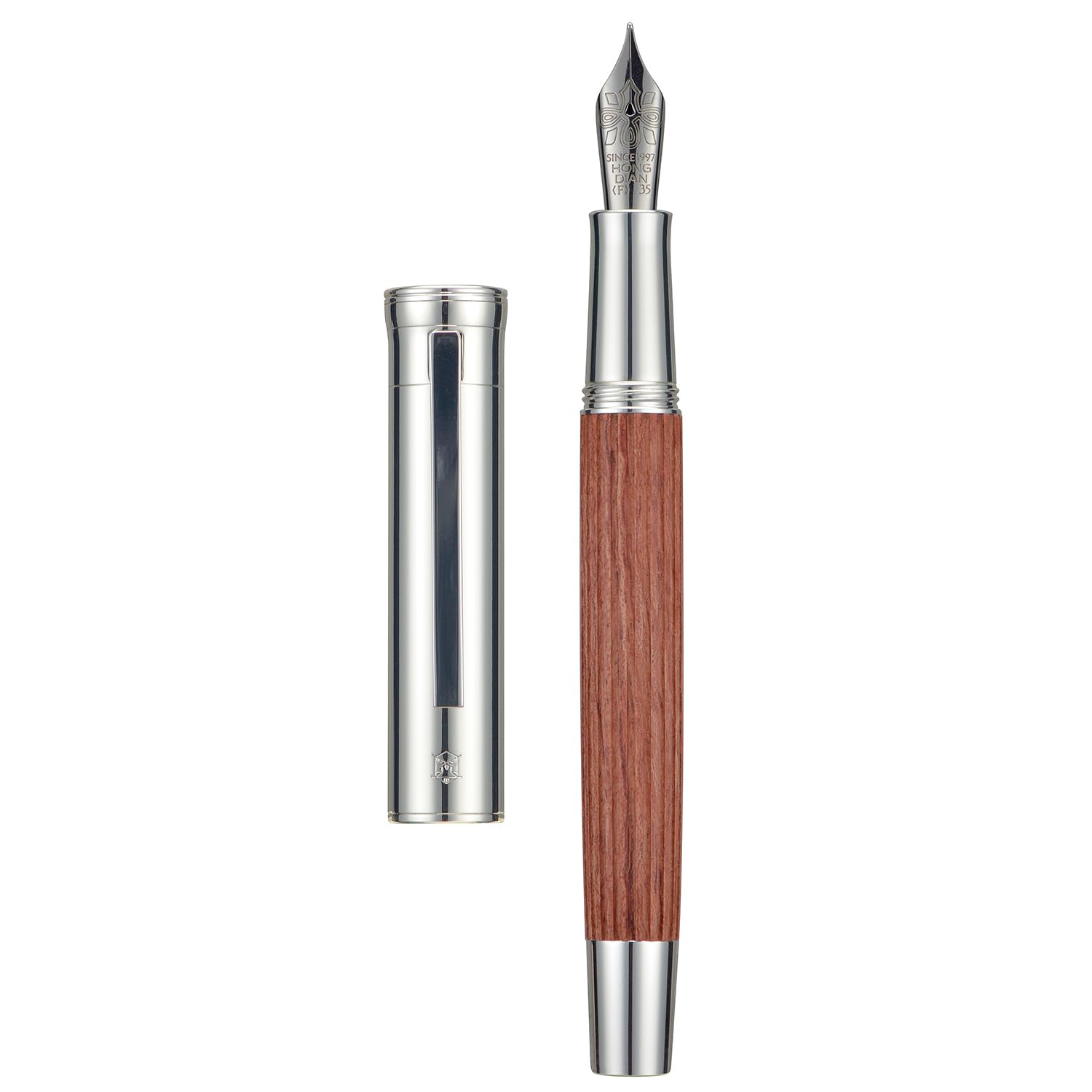HONG DIAN 1866 Fountain Pen, Iridium Fine Soft Nib Chinese Knot Carving, Retro Design Bubinga Wood