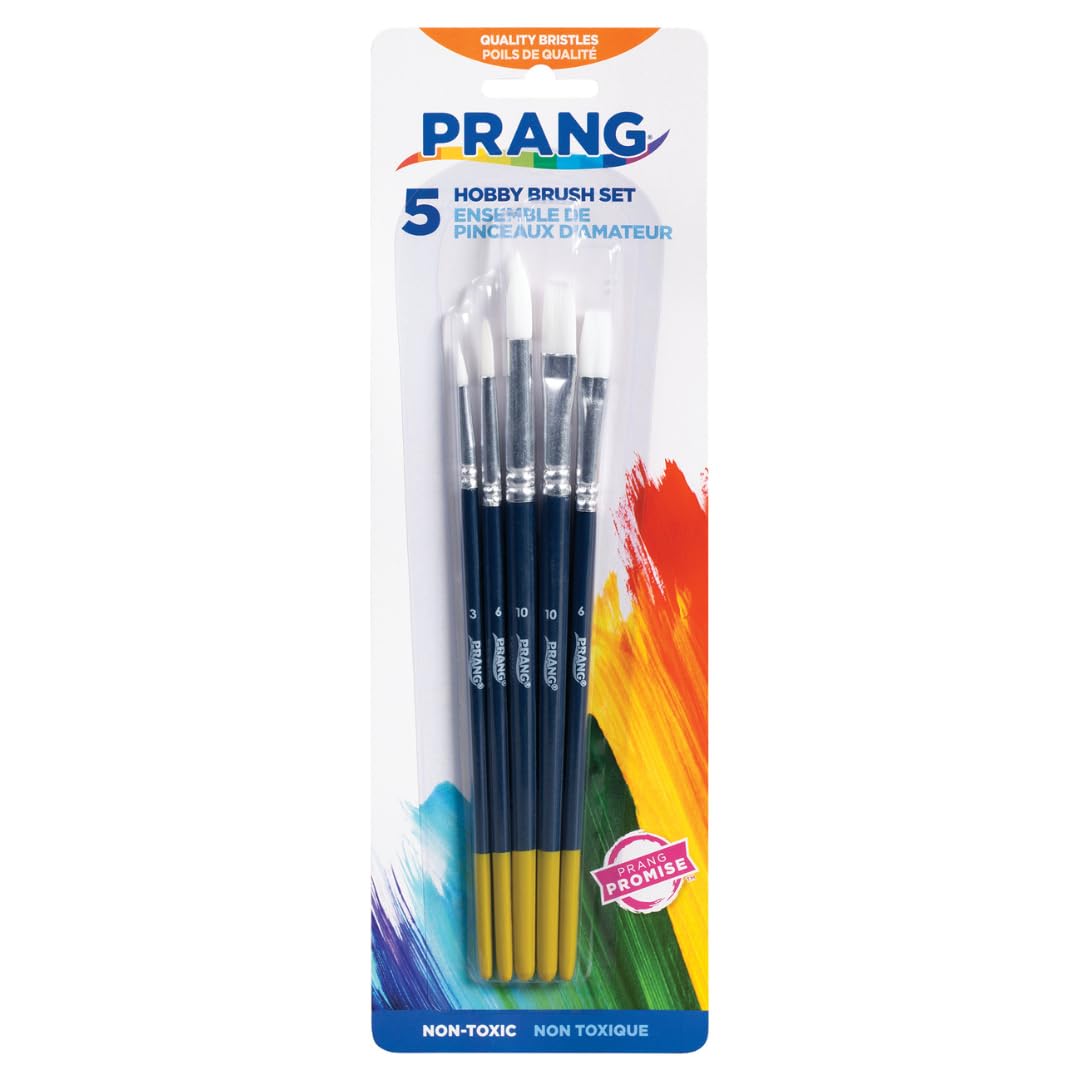 Prang Hobby Paint Brush Set, Assorted Sizes, 5 Brushes/Set, Pack of 6 Sets, 30 Brushes Total