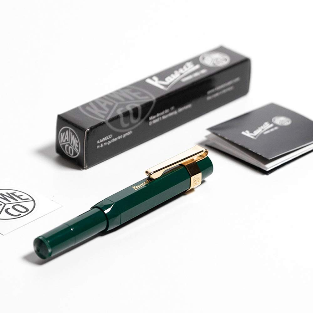 Kaweco Sport Classic Fountain Pen Green, Fine Nib Sport Octagonal Clip Gold