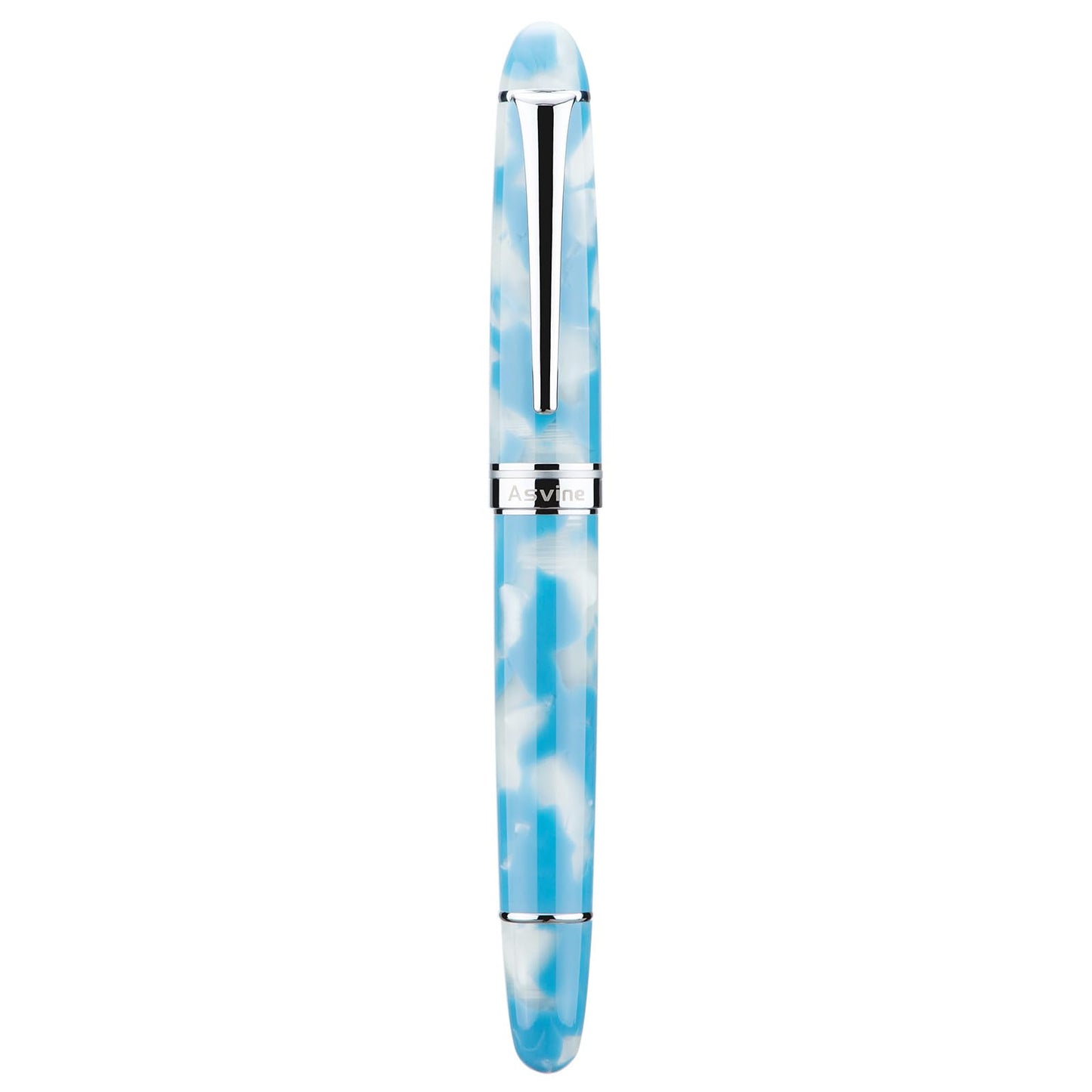 Asvine P50 Piston Fountain Pen Sky Blue Resin, Extra Fine Nib Gold Trim Smooth Writer Collection