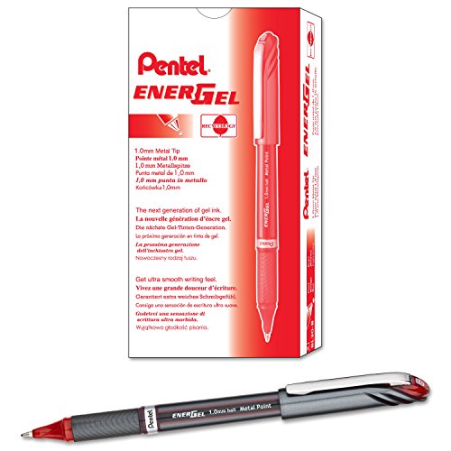 Pentel ENER-Gel NV Liquid Gel Pen, (1.0mm) Bold Line Capped, Metal Tip, Red Ink, Box of 12 (BL30-B)