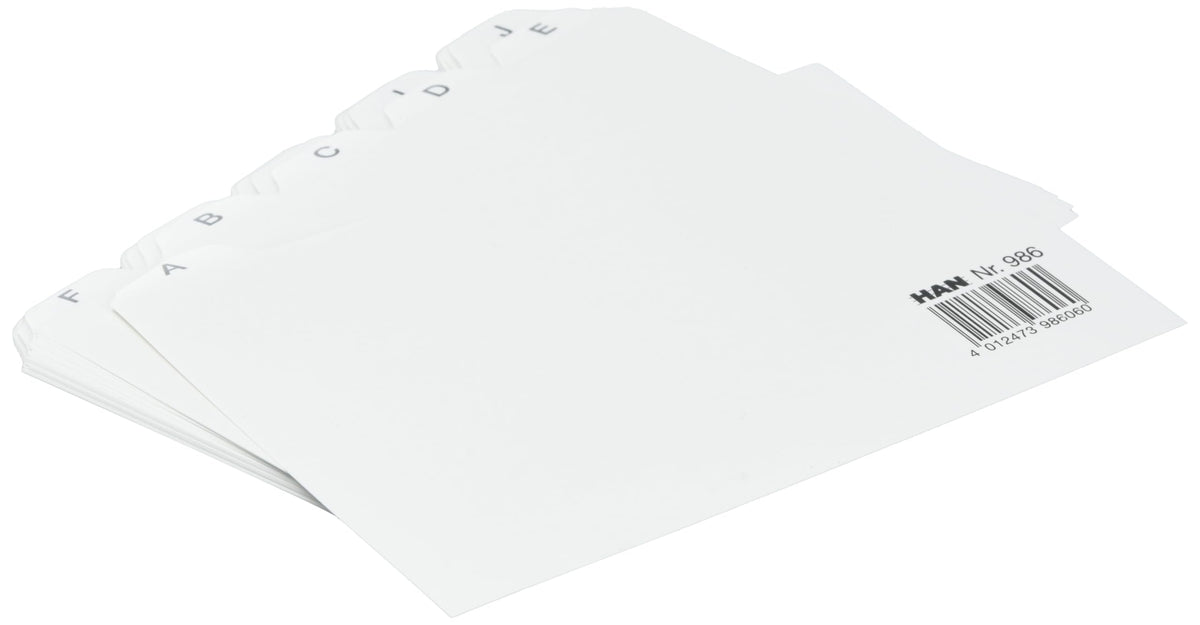 HAN 986, Tab A - Z, A6 landscape, 25 pcs. Guide cards for card index boxes and trays, grey
