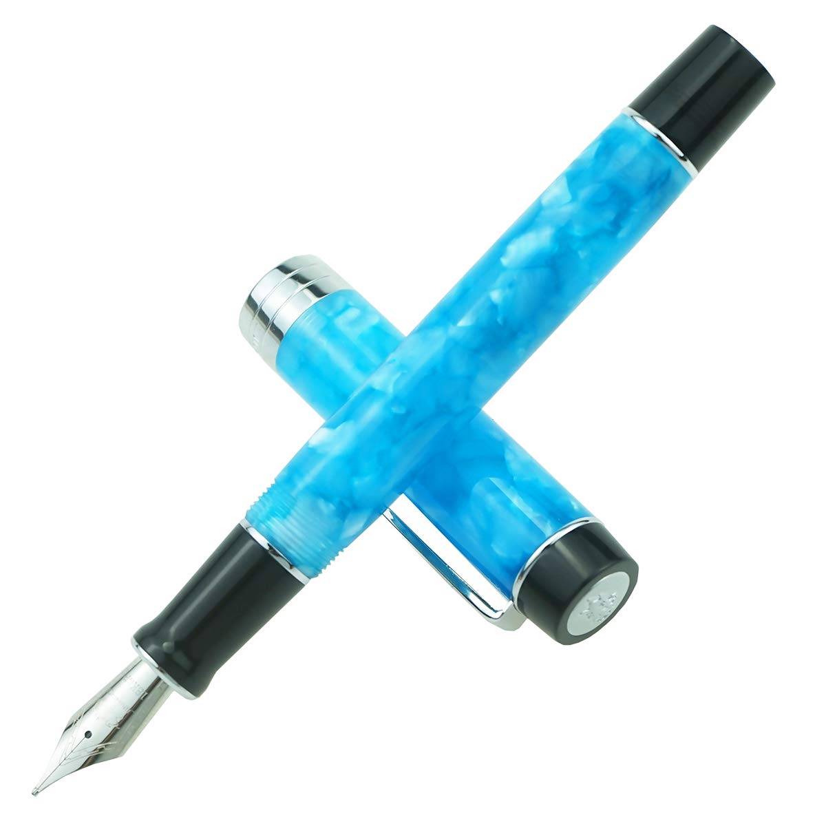 Jinhao 100 Classic Fountain Pen Sky Blue Celluloid, Medium Nib with Converter and Pen Case Set