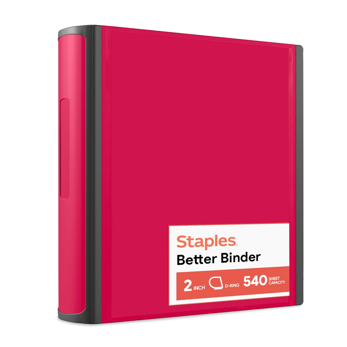 Staples Heavy-Duty 2-Inch D-Ring Binder, Red, Holds 540 Sheets