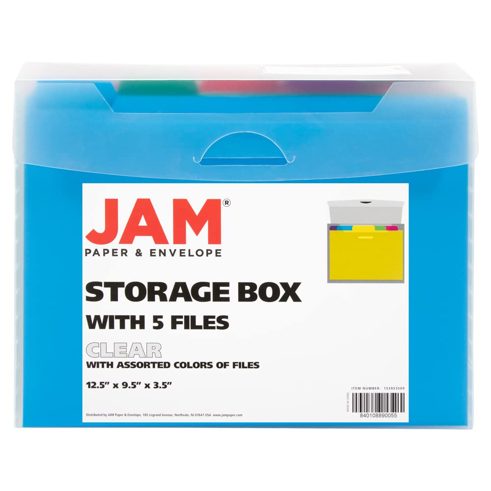JAM PAPER Storage Box with Colored Files - 12.5 x 9.5 3.5 - Box Sold Individually & 5 Files