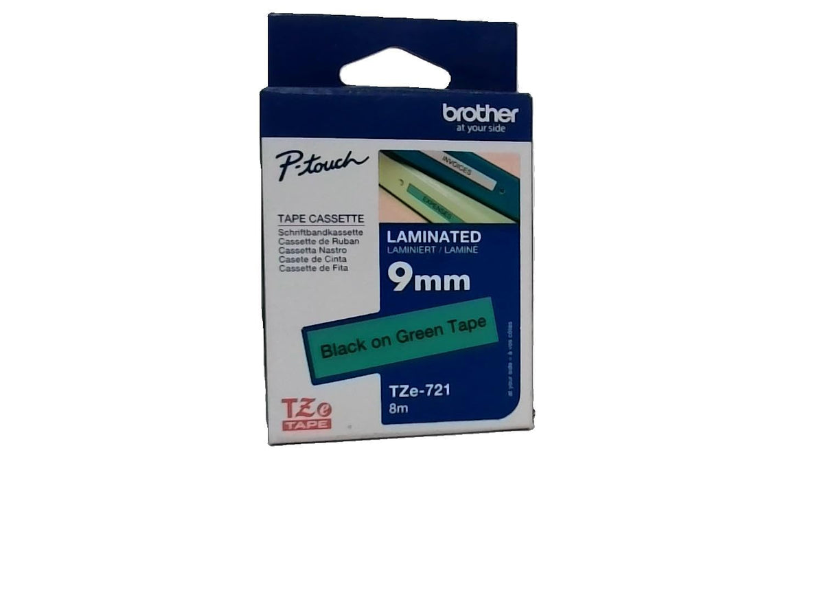 Brother TZe-721 Labelling Tape Cassette, 9 mm (W) x 8 m (L), Laminated, Brother Genuine Supplies
