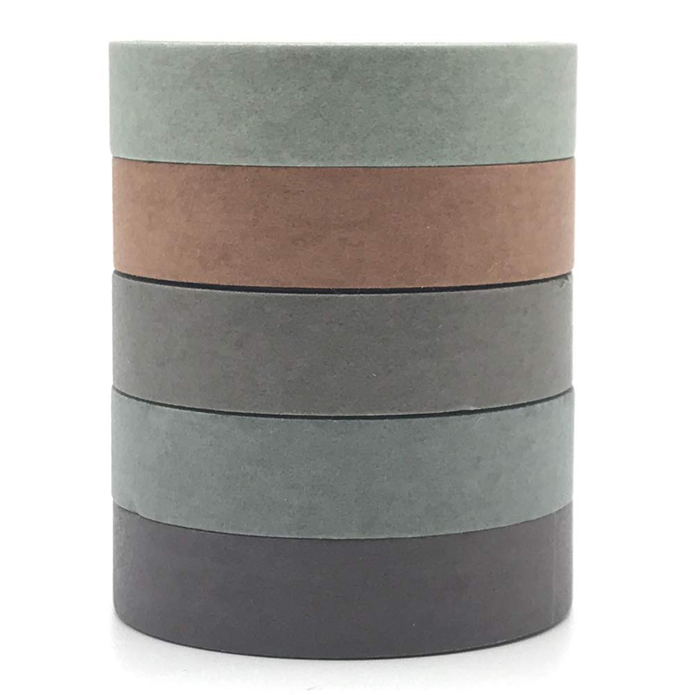 EnYan Solid Color Washi Tapes Set, 5 Rolls Basic Collection Decoration 10mm Wide Japanese Masking