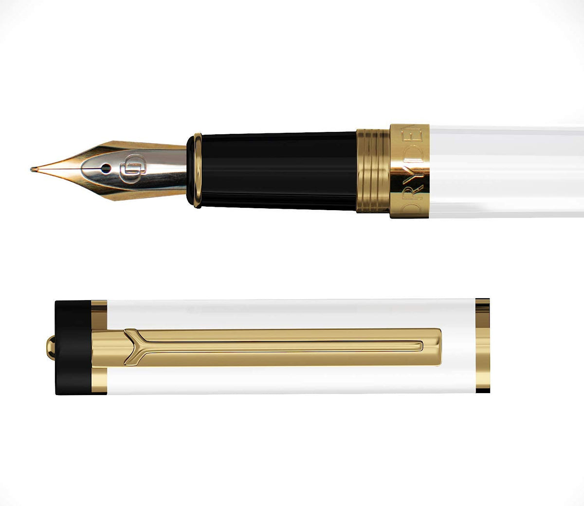 Dryden Designs Fountain Pen. Medium Nib Premium Box | 6 Ink Cartridges Included (Pearl White)