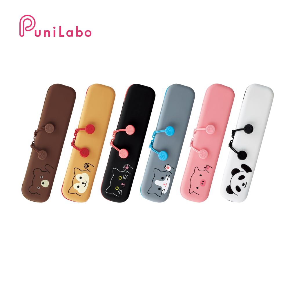 LIHIT LAB PuniLabo Slim Zipper Pen Pouch, 7.9" × 1.9", Pig (A7717-5)