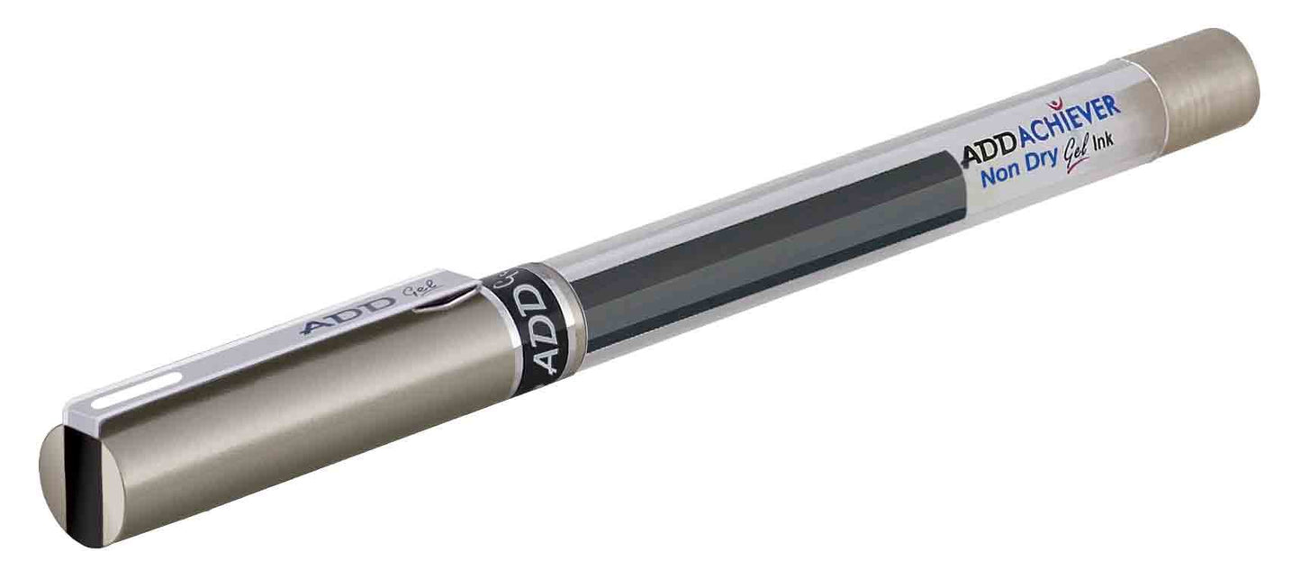 Add Gel Add Achiever Gel Pen Set Of 10 Pens Transparent Body With Silver Cap Black