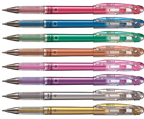 Pentel Arts Slicci Metallic 0.8 mm Needle Tip Gel Pen, Metallic Violet Ink, Box of 12 (BG208-MV)