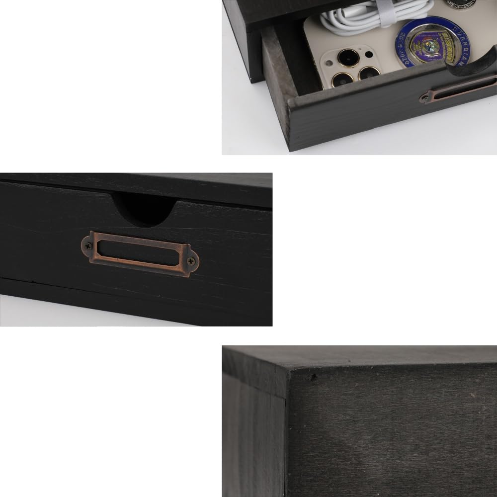 BoxSkivra Wooden Drawers Black Wood Desktop Organizer with Drawers