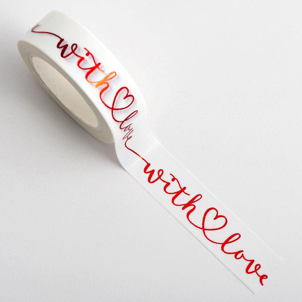 Italian Options Red Foil with Love Heart Adhesive Washi Tape (15mm x 10 Metre)
