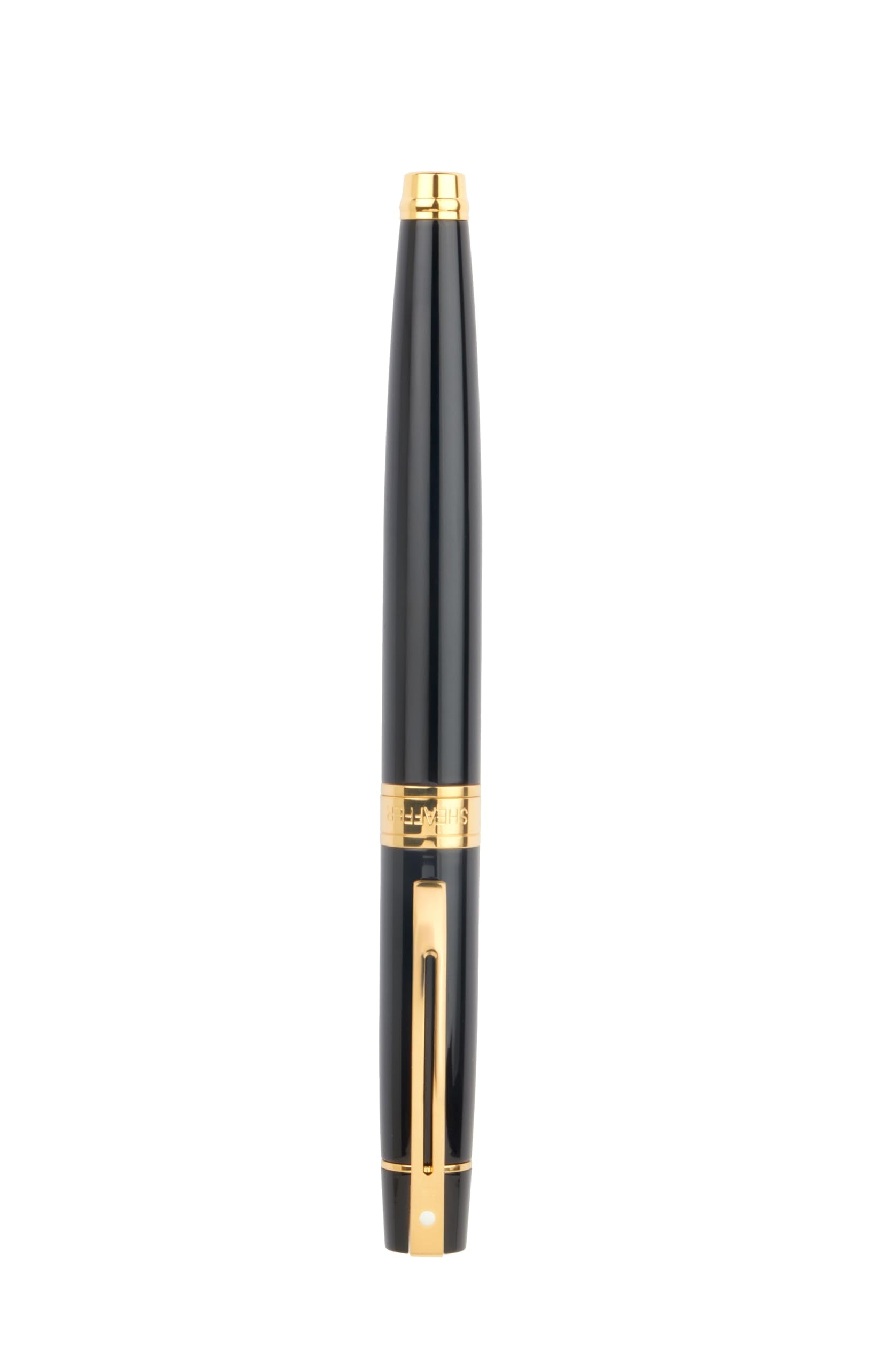Sheaffer 300 Glossy Black Fountain Pen with Gold Tone Trim and Medium Nib