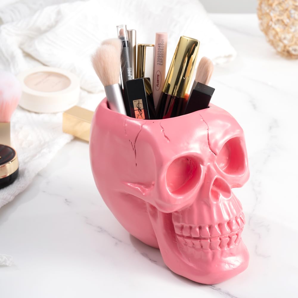 Arola Pink Skull Pen & Pencil Holder Skeleton Key Holder Makeup Brush Holder flower pot Home Office