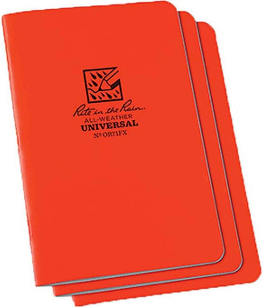 Rite In The Rain Weatherproof Stapled Notebook, 4.625" x 7", Orange Cover, Universal Pattern, 3