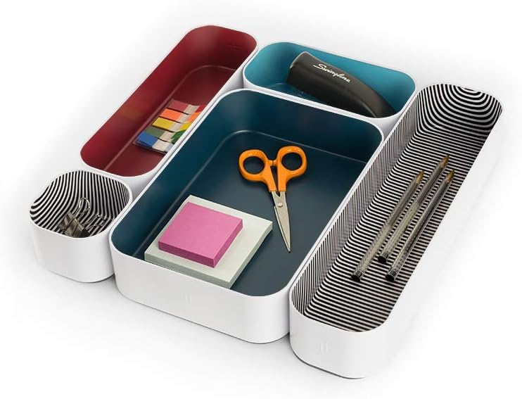 Three by Three Seattle Metal Drawer Organizer Tray Set, 5-Pc (Blue Berry)