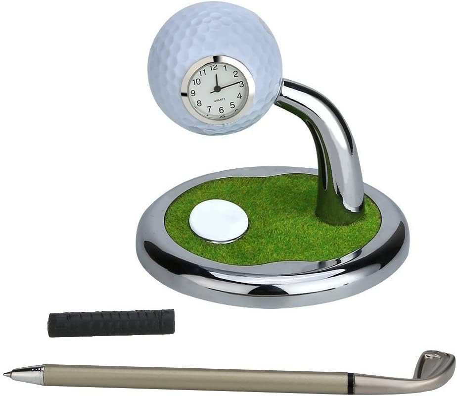 10L0L Golf Pen Holder with Clock, Mini Desk Organizer-Gifts for Men-White