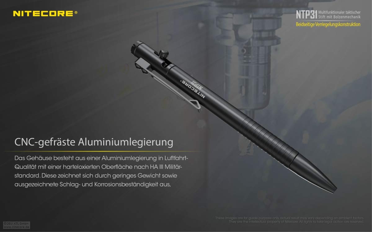Nitecore NTP31 Bolt Action Tactical Pen, Black, 6952506494149 PEN-NITE-NTP31