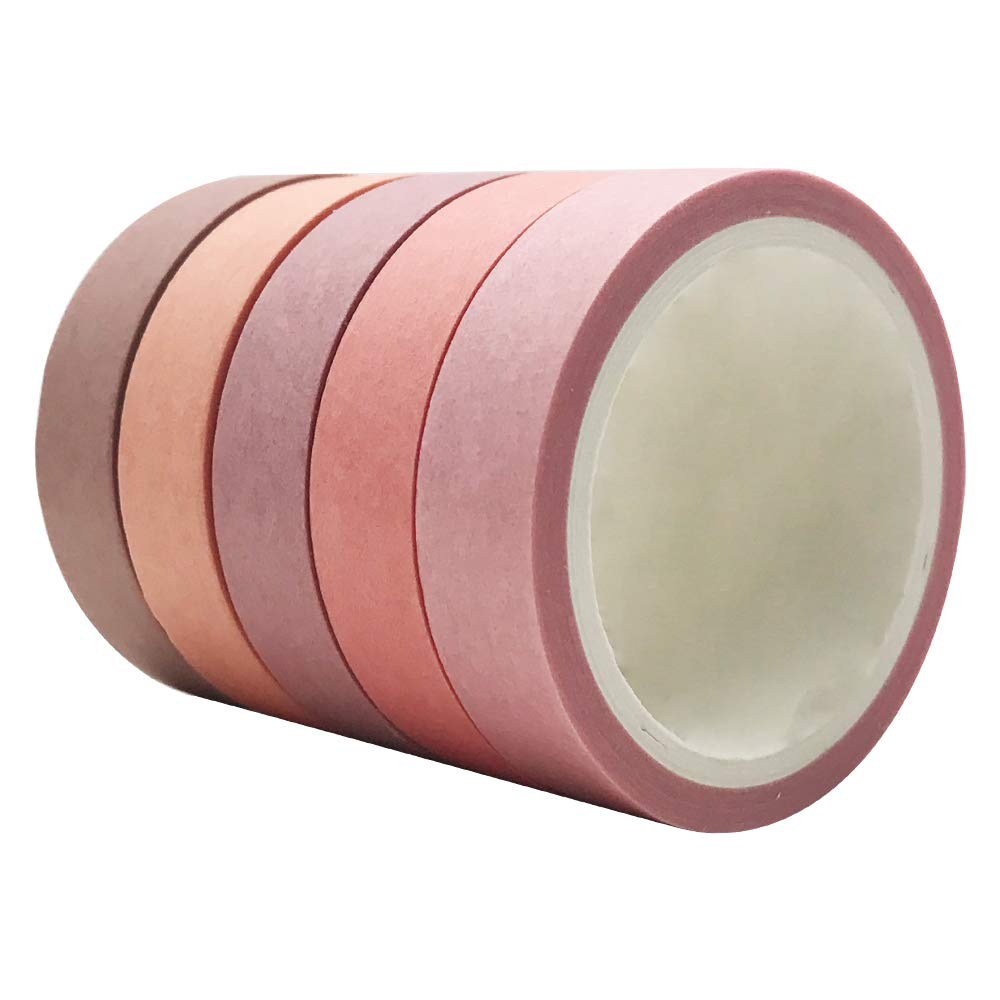 EnYan Solid Color Washi Tapes Set, 5 Rolls Basic Collection Decoration 10mm Wide Japanese Masking